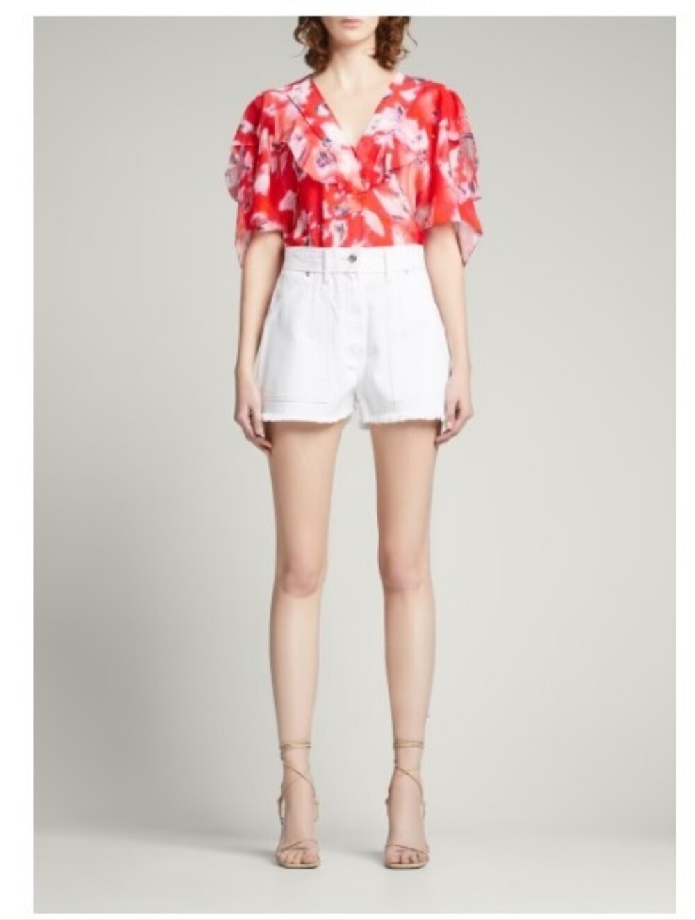 IRO Paris "Azule" Printed V-Neck Blouse in Mixed Red abstract floral print Sz XL